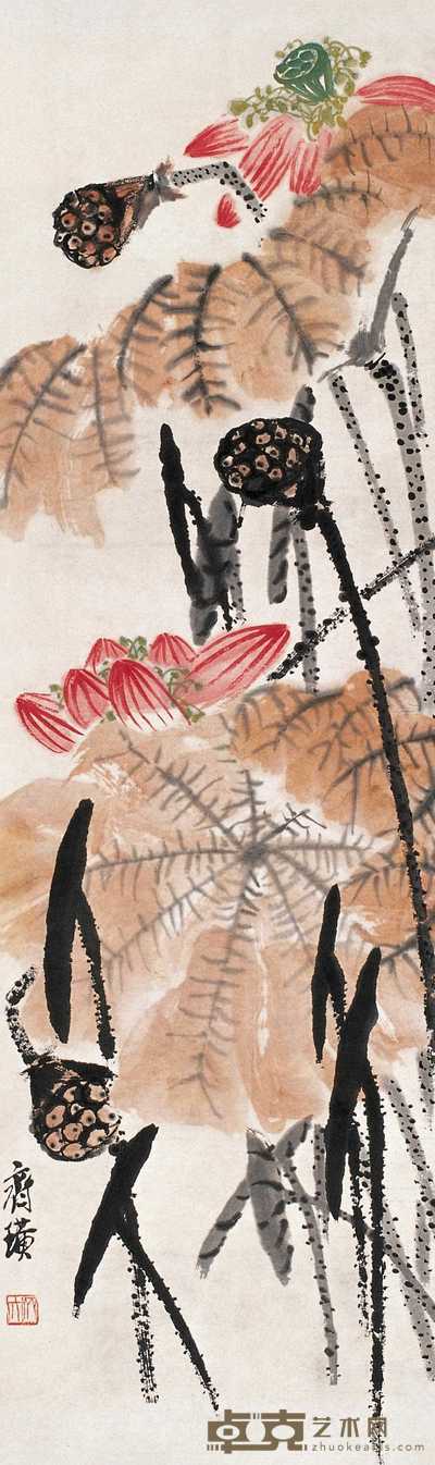 齐白石 荷花 立轴 108×33cm